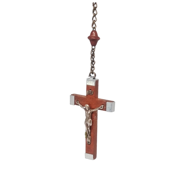 .Lourdes Rosary with Silver Metal and Brown Wood Cross. Made in France - Picture 3 of 8